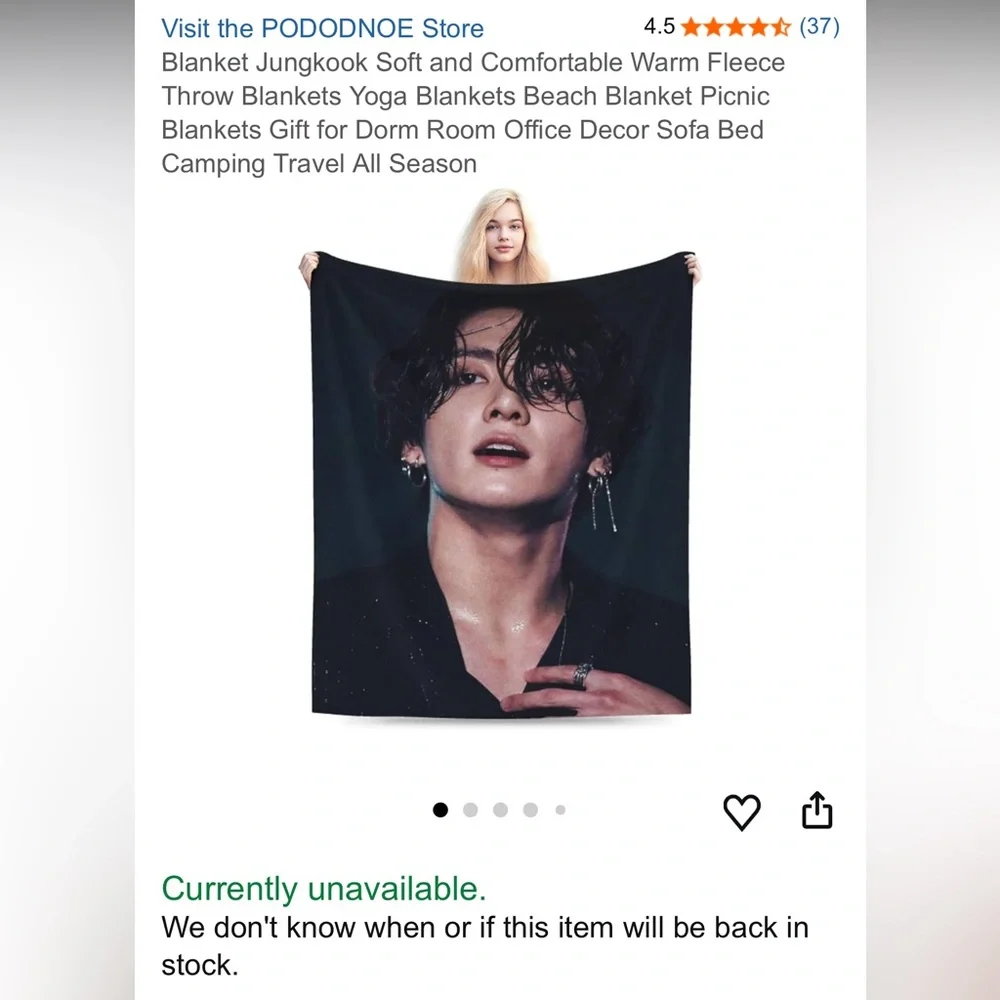 NEW NIP Jungkook BTS Boyband Vocalist 40 x 50 Soft Plush Throw Blanket Decor